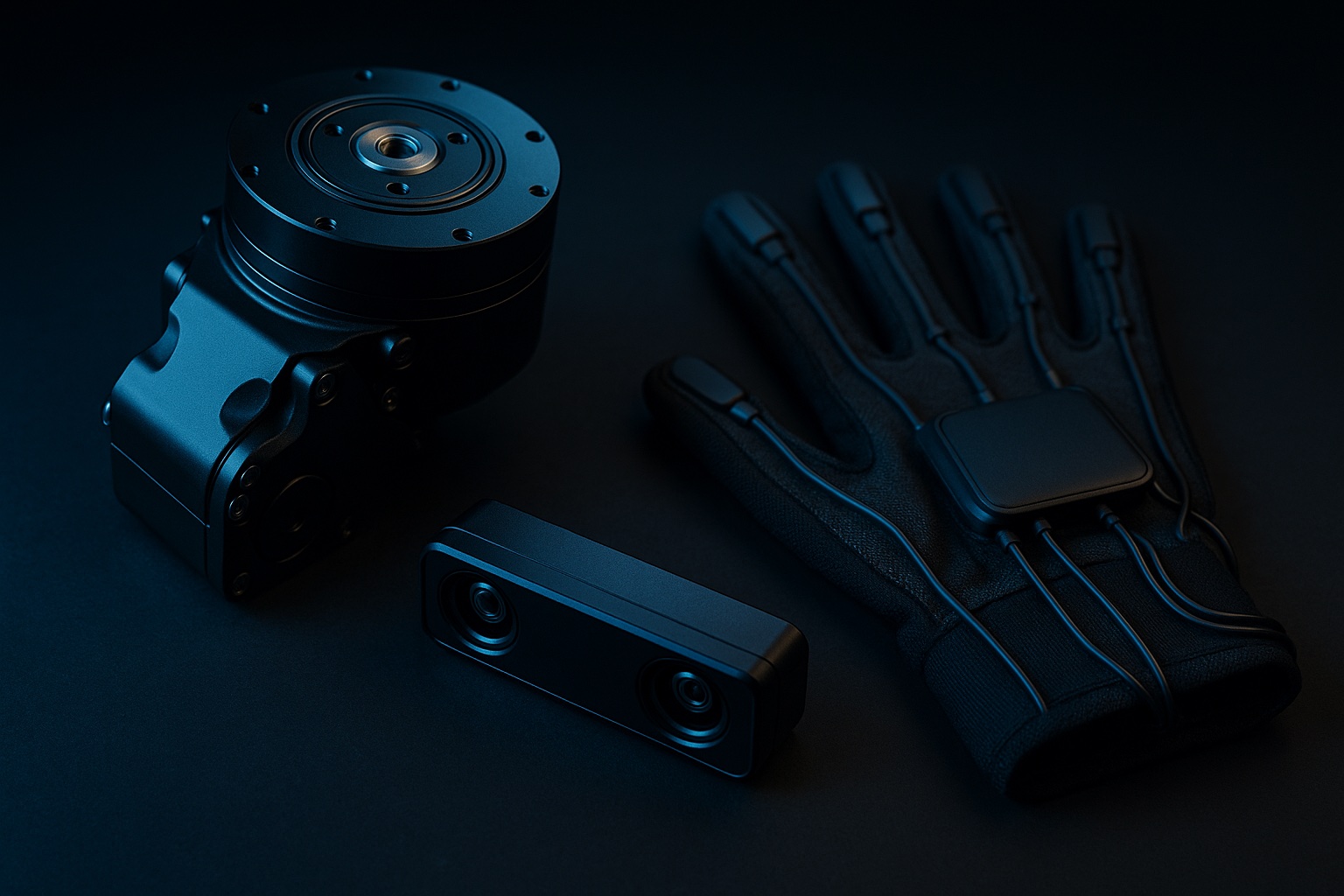 Robotics hardware: joint actuator, stereo camera module and sensor glove